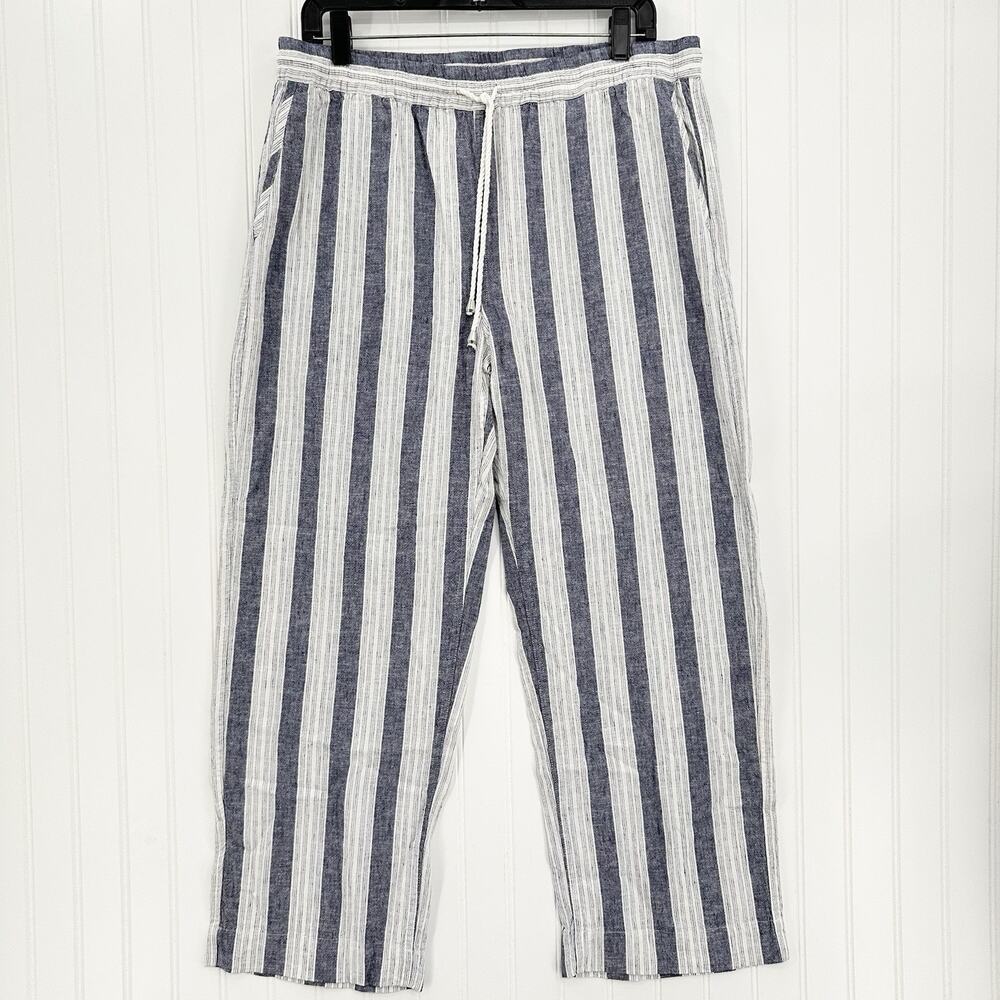 Rails Pants Womens Large Agnes Linen Blend Ankle White Blue Stripes Coastal EUC